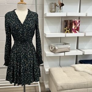 Black ditsy floral dress with sleeves